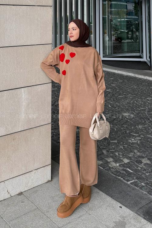 Lamelif Kalpli Triko Takım Camel