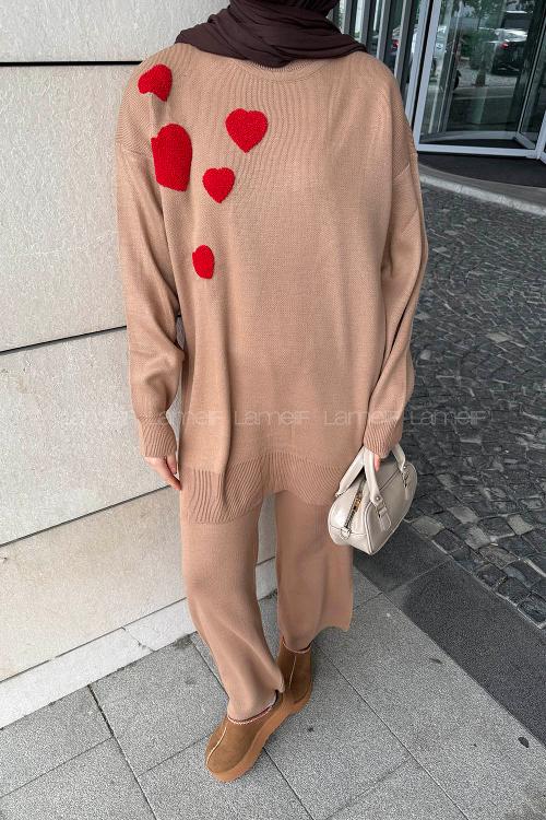 Lamelif Kalpli Triko Takım Camel