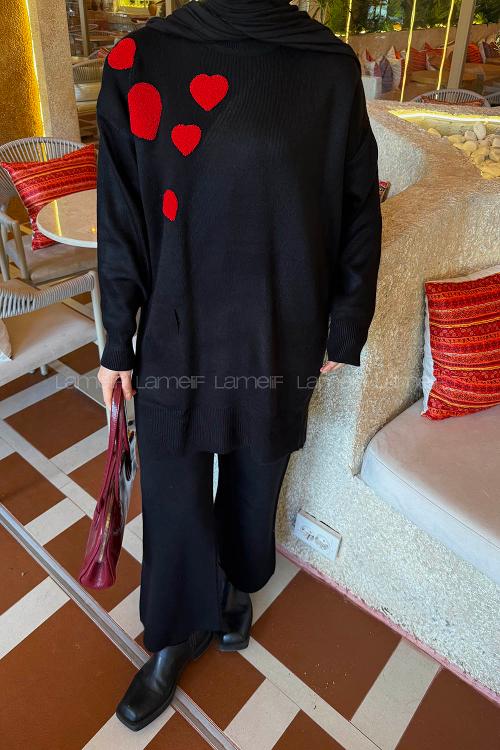 Lamelif Kalpli Triko Takım Siyah