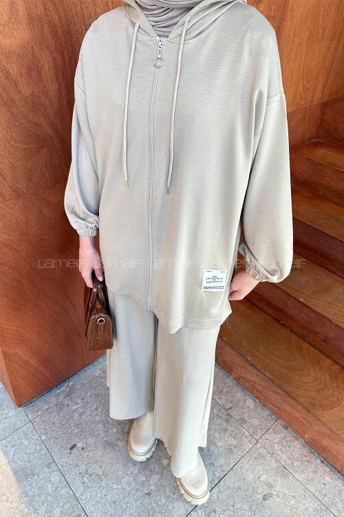 Lamelif Arma Detaylı İkili Takım Bej