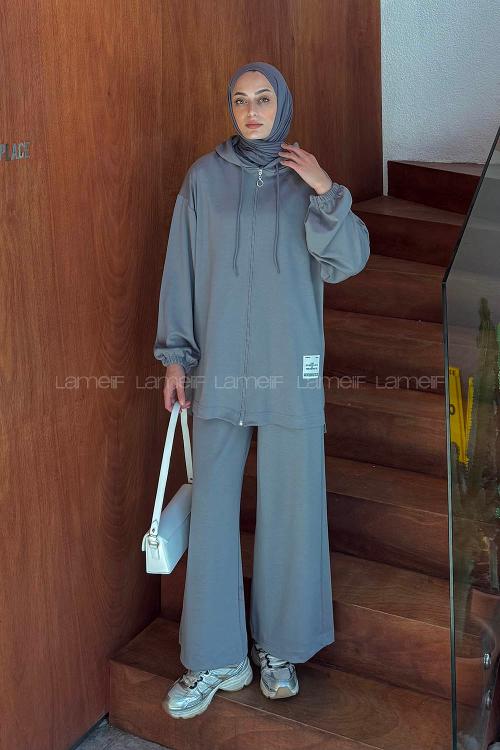 Lamelif Arma Detaylı İkili Takım Gri