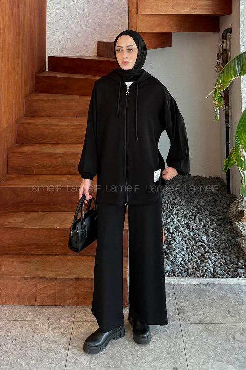 Lamelif Arma Detaylı İkili Takım Siyah