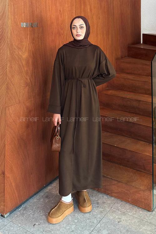 Bitter Brown Crew Neck Cotton Elastan Dresess
