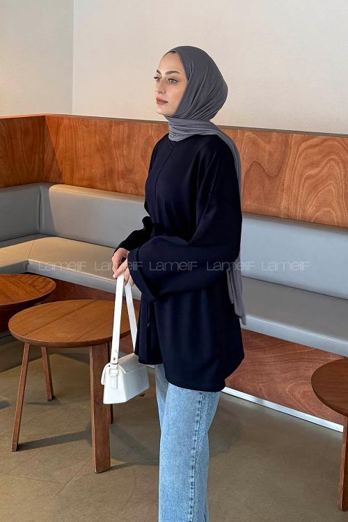 Lamelif Bağlama Detaylı Sweat Lacivert