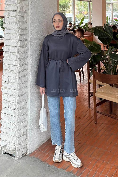 Lamelif Bağlama Detaylı Sweat Antrasit
