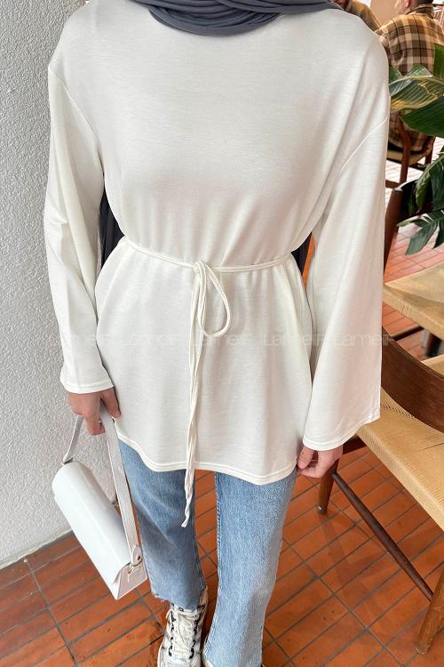 Lamelif Bağlama Detaylı Sweat Beyaz