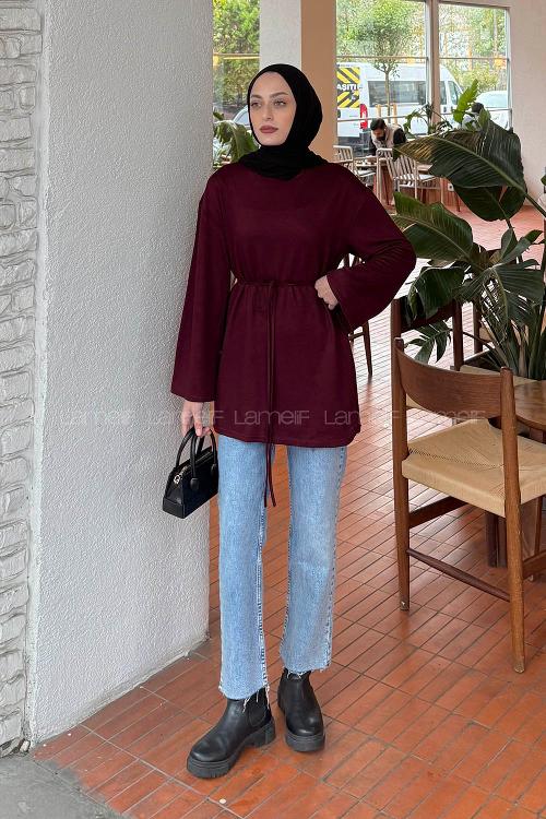 Lamelif Bağlama Detaylı Sweat Bordo