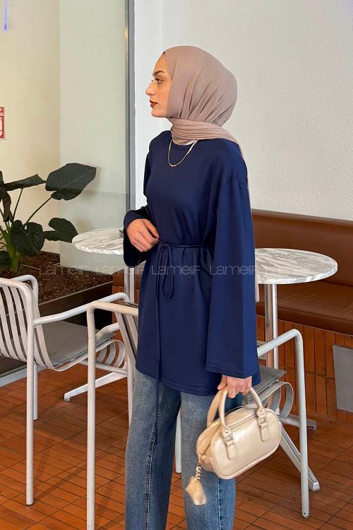 Lamelif Bağlama Detaylı Sweat Lacivert