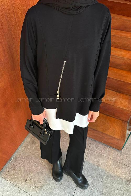 Lamelif Fermuarlı Garnili Takım Siyah