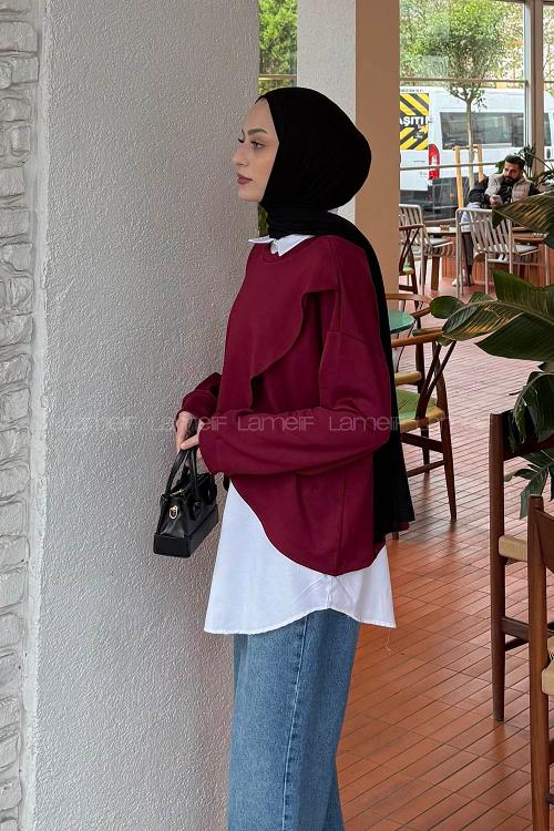 Lamelif İki Parça Tunik Bordo