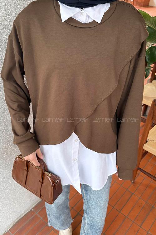 Lamelif İki Parça Tunik Kahverengi