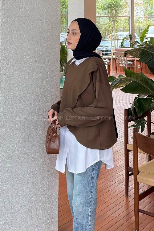 Lamelif İki Parça Tunik Kahverengi