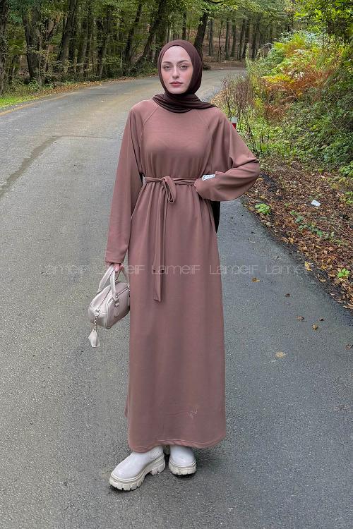 Lamelif Arma Detaylı Elbise Soft Kahve