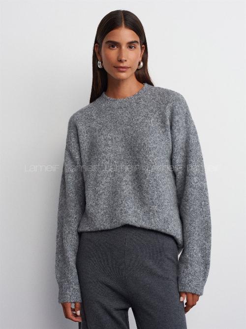 Lamelif Dilvin Bisiklet Yaka Yumuşak Dokulu Triko Kazak Füme