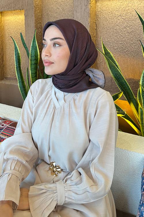 Lamelif Batik Desen Bambu Eşarp Acı Kahve