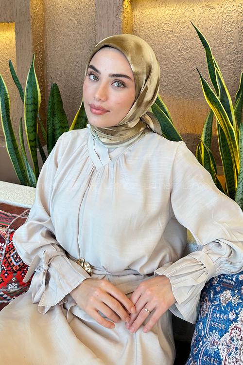 Lamelif Batik Desen Bambu Eşarp Asker Yeşili