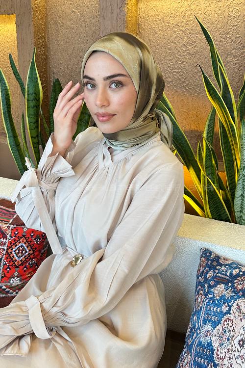 Lamelif Batik Desen Bambu Eşarp Haki