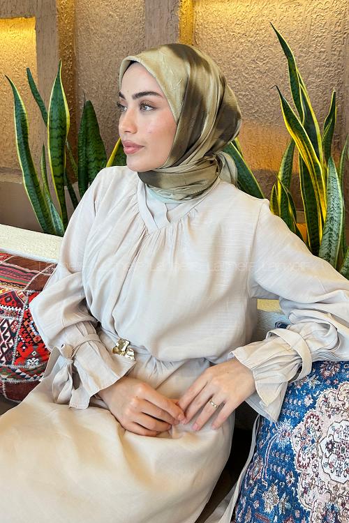 Lamelif Batik Desen Bambu Eşarp Haki