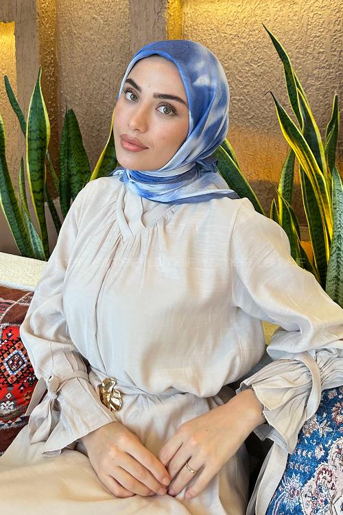 Lamelif Batik Desen Bambu Eşarp İndigo