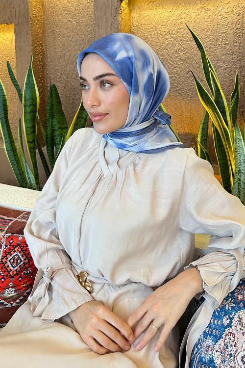 Lamelif Batik Desen Bambu Eşarp İndigo