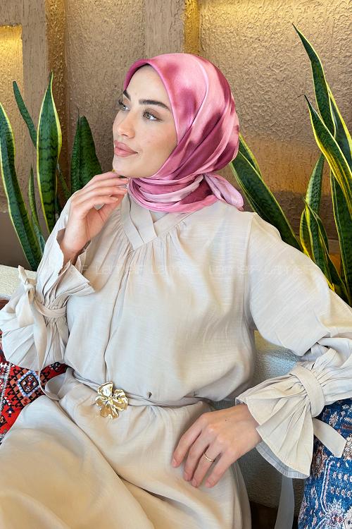 Lamelif Batik Desen Bambu Eşarp Şeker Pembe