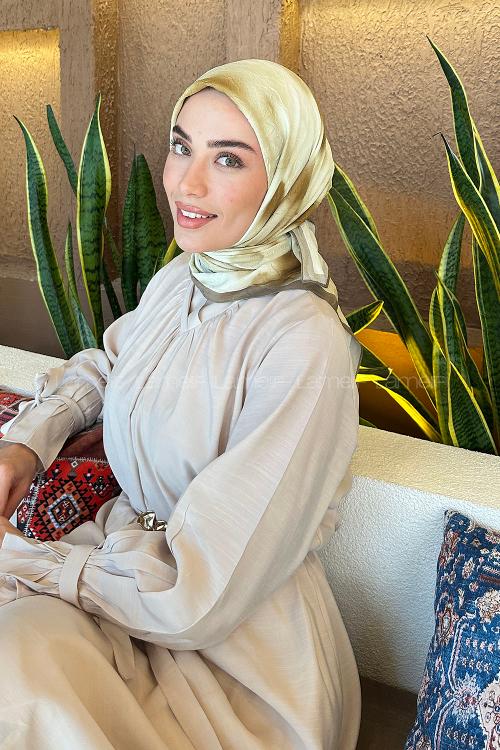 Oil Green Cotton Fabric Striped Flowering Printed Scarf