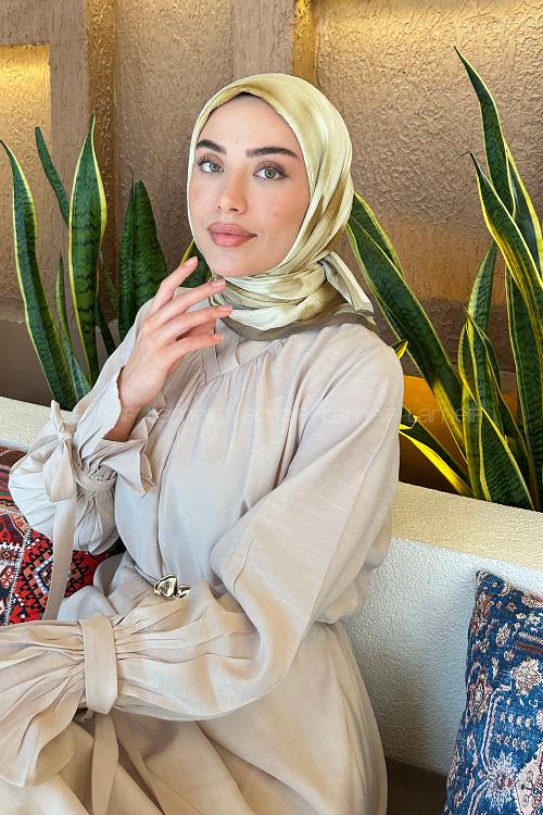 Oil Green Cotton Fabric Striped Flowering Printed Scarf