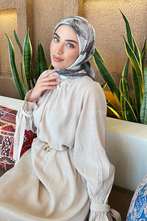 Lamelif Bohem Çiçek Desen Bambu Eşarp Acı Kahve