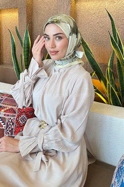 Lamelif Bohem Çiçek Desen Bambu Eşarp Sarı