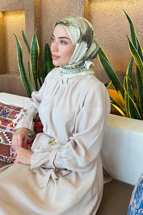 Lamelif Bohem Çiçek Desen Bambu Eşarp Sarı