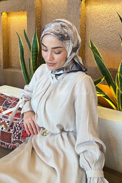 Lamelif Bohem Çiçek Desen Bambu Eşarp Siyah Vizon