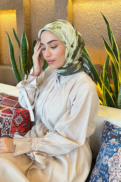 Lamelif Çiçek Desen Bambu Eşarp Adaçayı