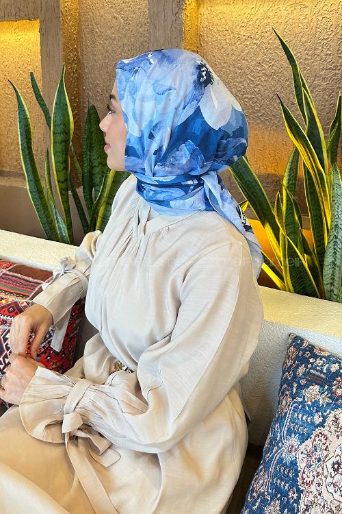 Lamelif Çiçek Desen Bambu Eşarp Bebe Mavisi