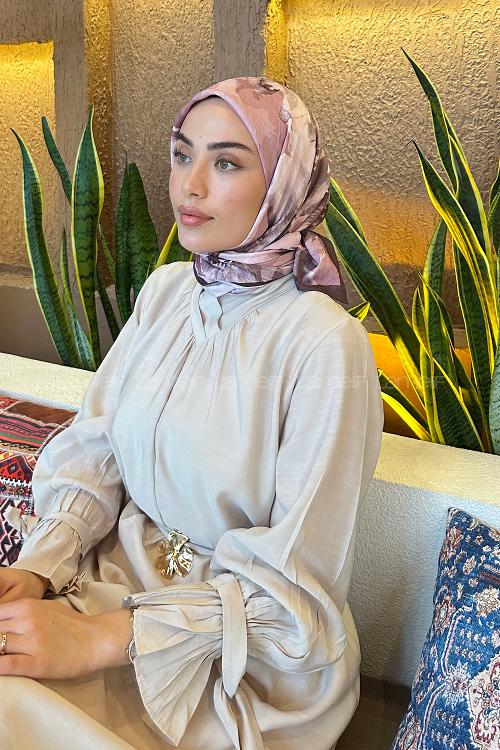 Lamelif Çiçek Desen Bambu Eşarp Gül Kurusu