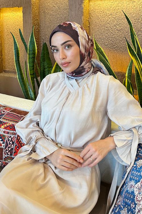 Lamelif Çiçek Desen Bambu Eşarp Koyu Bordo