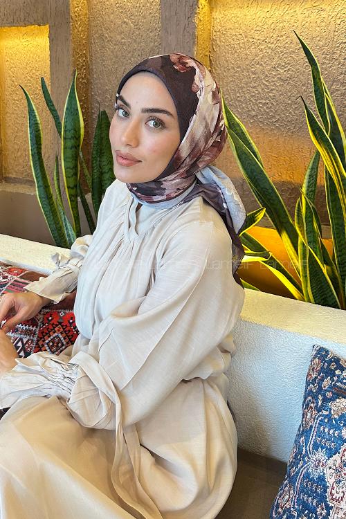 Lamelif Çiçek Desen Bambu Eşarp Koyu Bordo