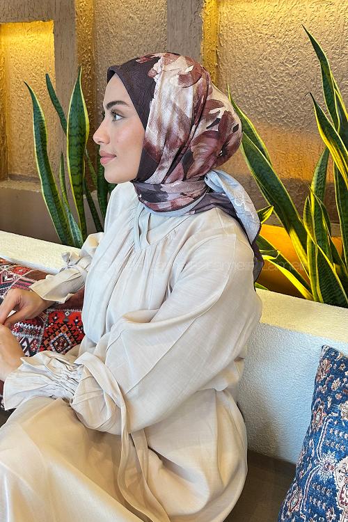 Lamelif Çiçek Desen Bambu Eşarp Koyu Bordo