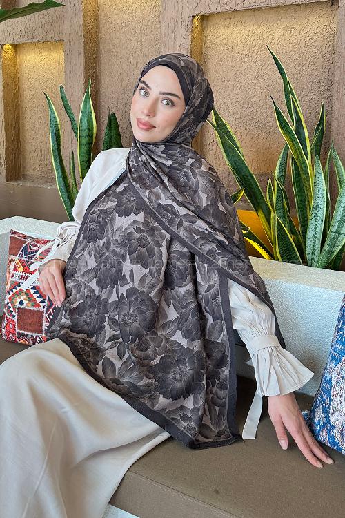 Lamelif Lotus Desen Bambu Şal Acı Kahve