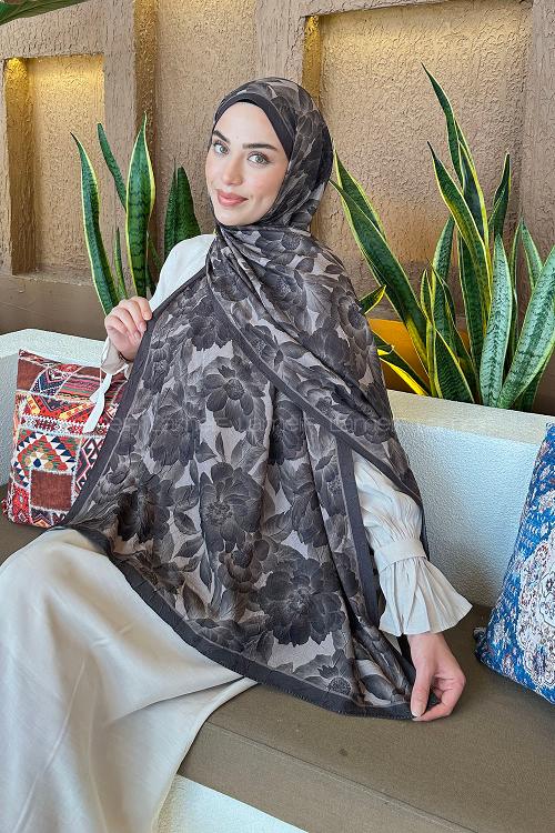 Lamelif Lotus Desen Bambu Şal Acı Kahve