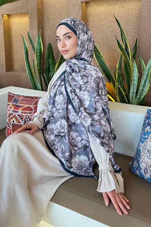 Lamelif Lotus Desen Bambu Şal Füme