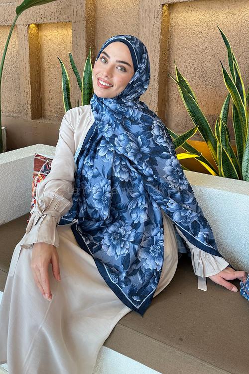 Lamelif Lotus Desen Bambu Şal İndigo