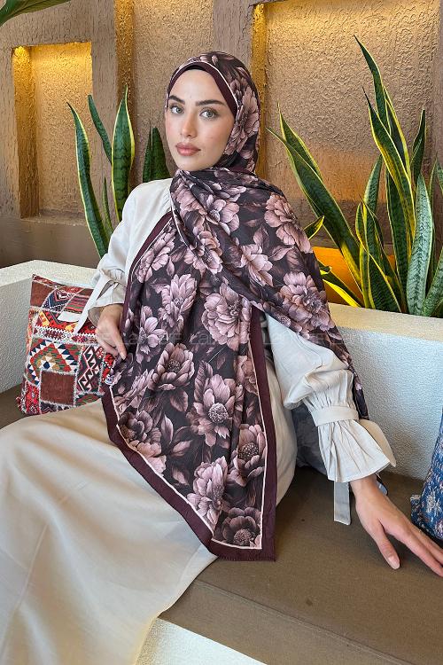 Lamelif Lotus Desen Bambu Şal Koyu Bordo