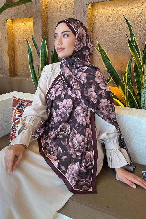 Lamelif Lotus Desen Bambu Şal Koyu Bordo