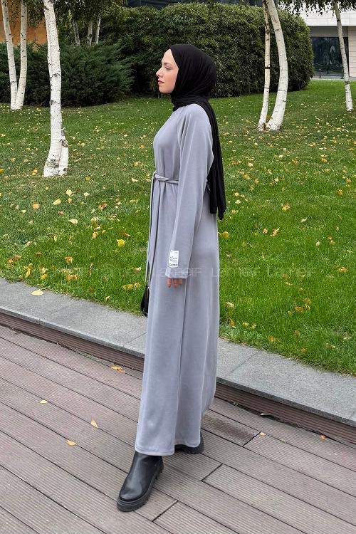 Lamelif Arma Detaylı Elbise Gri