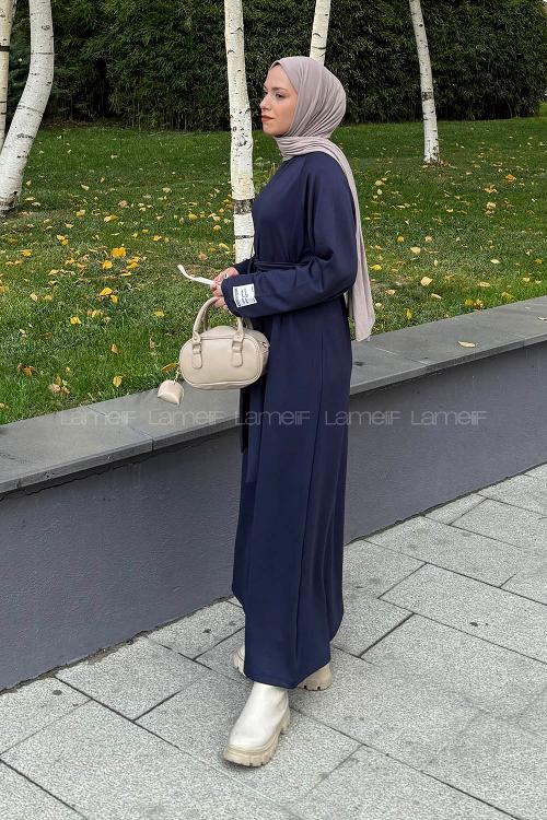 Lamelif Arma Detaylı Elbise Lacivert
