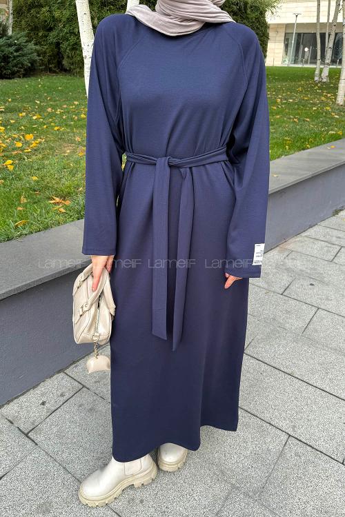 Lamelif Arma Detaylı Elbise Lacivert