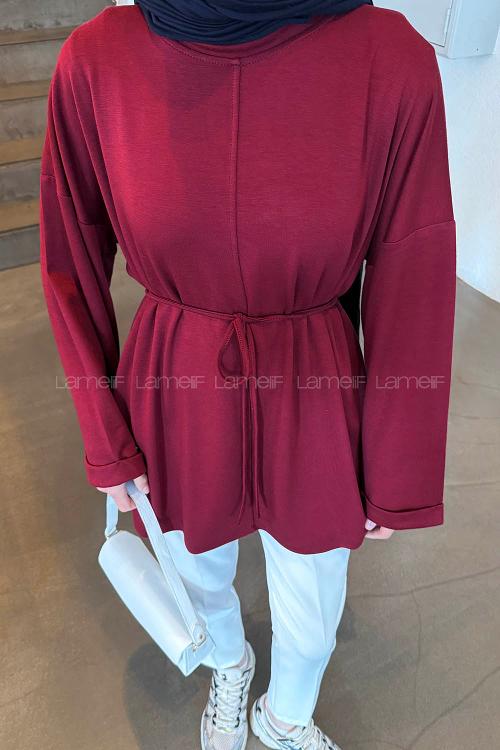 Lamelif Bağlama Detaylı Oysho Sweat Bordo