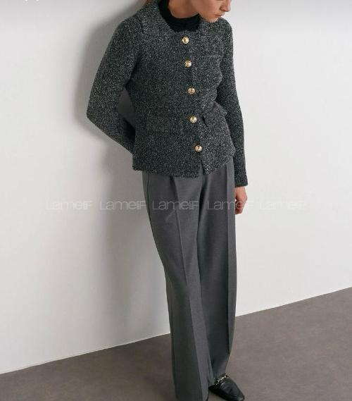 Lamelif Dilvin Polo Yaka Düğmeli Cep Detaylı Triko Hırka-Antrasit