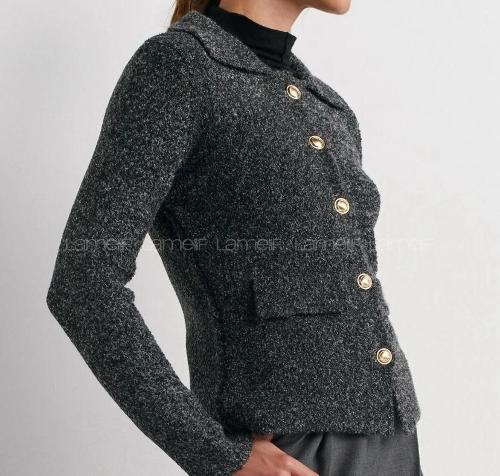 Lamelif Dilvin Polo Yaka Düğmeli Cep Detaylı Triko Hırka-Antrasit