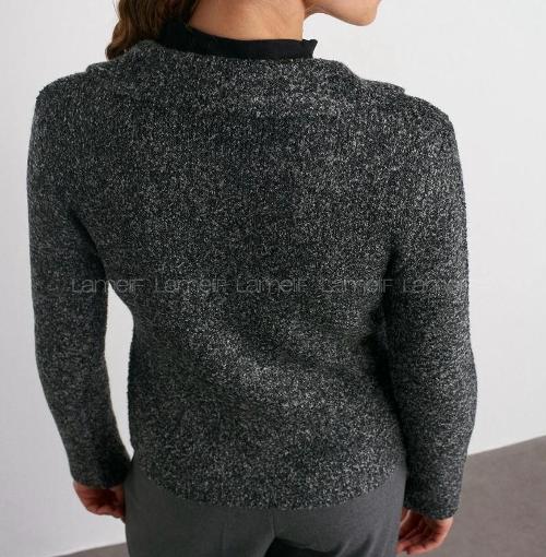 Lamelif Dilvin Polo Yaka Düğmeli Cep Detaylı Triko Hırka-Antrasit